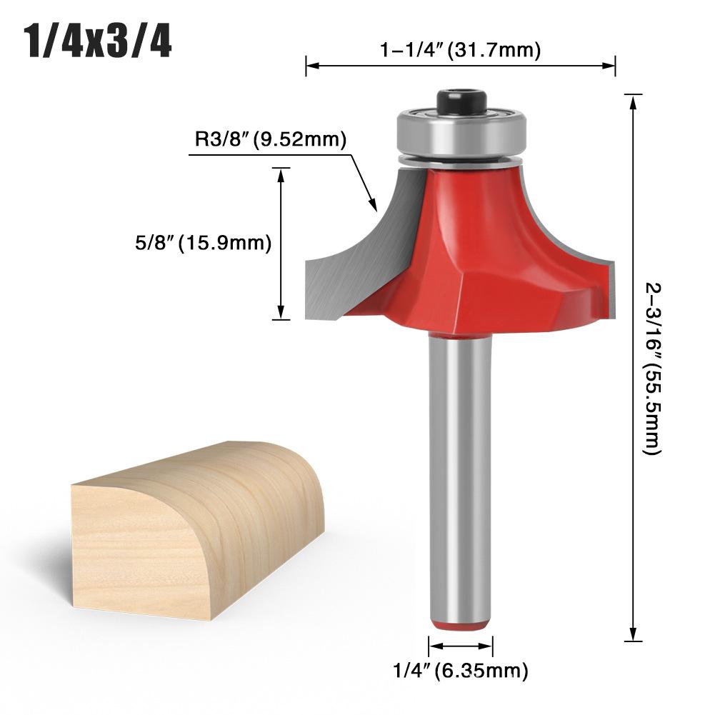 Woodworking Bearing Round Corner Cutter Trimming Machine Cutter Head Chamfering Slotting Engraving Woodworking Cutter Gong Cutter 1/4 Handle 6 Handle