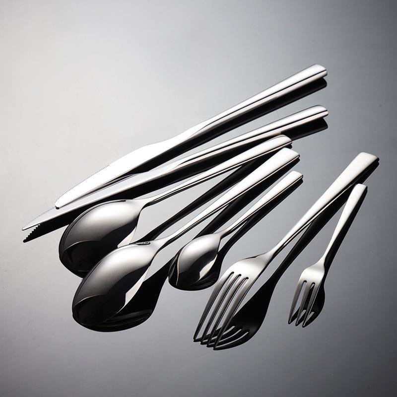 Western Cutlery Set: Edge-Wrapped Steak Knife, Fork & Spoon - Thickened 304 Stainless Steel for Hotel Use.