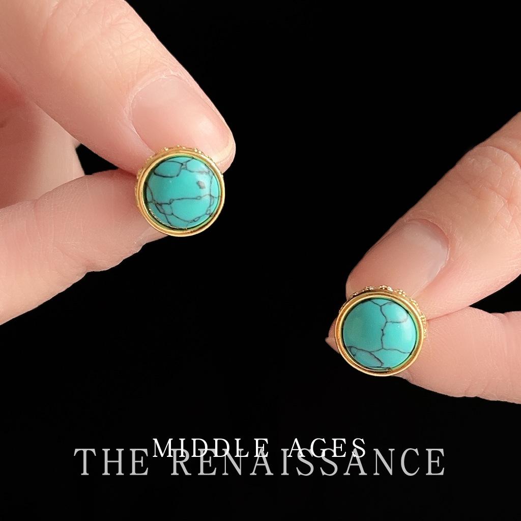 Круглые серьги-пусеты из бирюзового циркона, винтажные французские серьги, украшения для ушей