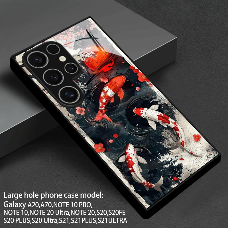 Koi Pattern 2D Phone Case for Samsung S26 S25 S24 S23 S22 S21 S20 A56 A36 A16 - Glass Protective Cover