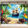 Pirate Ship Parrot Gold Coin Docking Style Party Background Adult and Children's Birthday Party Decoration Photography Backdrop
