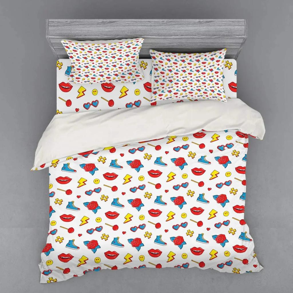 Humor Bettbezug-Set, Viele Emoticons Verschiedene Ausdrücke Alien Erbrechen Verprügelt Verliebt Vampir, Bettwäscheset King Size, Gelb