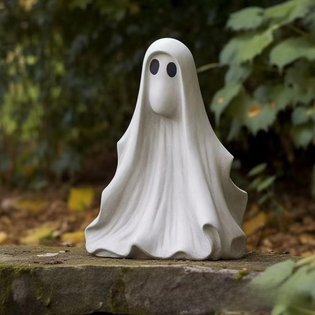 Cute White Ghost Garden Sculpture Delightful Resin Outdoor Decoration For Halloween Celebrations