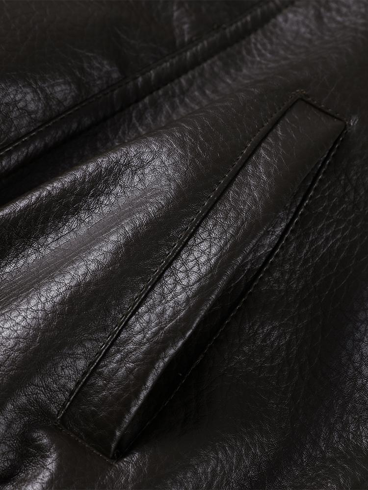 Ladies' Waist Cinched Lapel Leather Jacket Women's Brown Zipper Leather Jacket Windproof Jacket Fashion Style Autumn and Winter