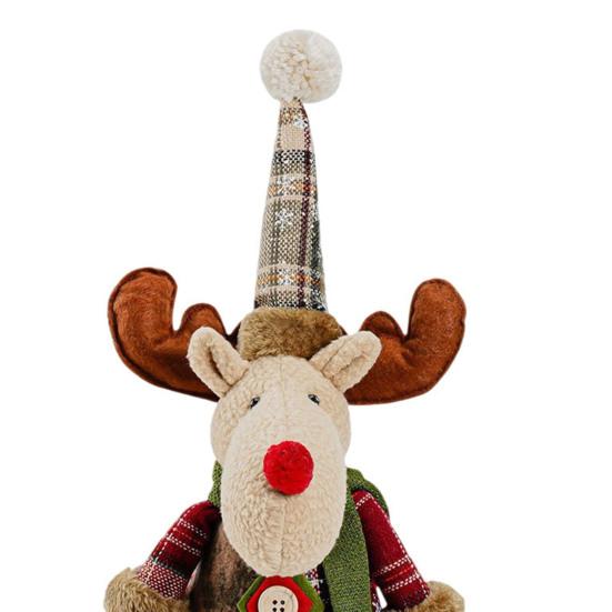Christmas Plush Toy with Retractable Legs Handmade Reindeer Snowman Santa Claus Plush Doll Xmas Holiday Party Decoration Ornament