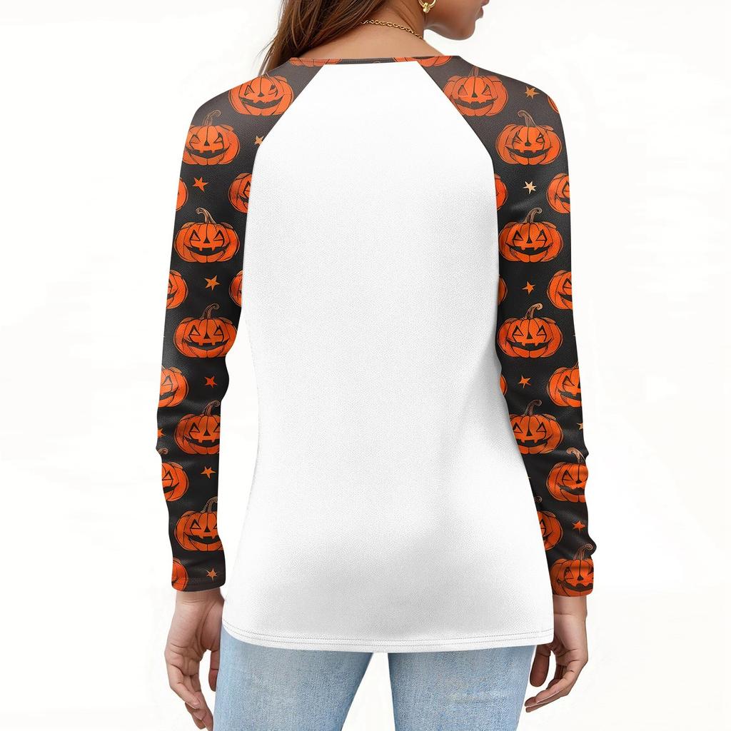 Women's T Shirt Halloween Print Long Sleeve Daily Fashion Basic Round Neck Raglan Sleeve Top