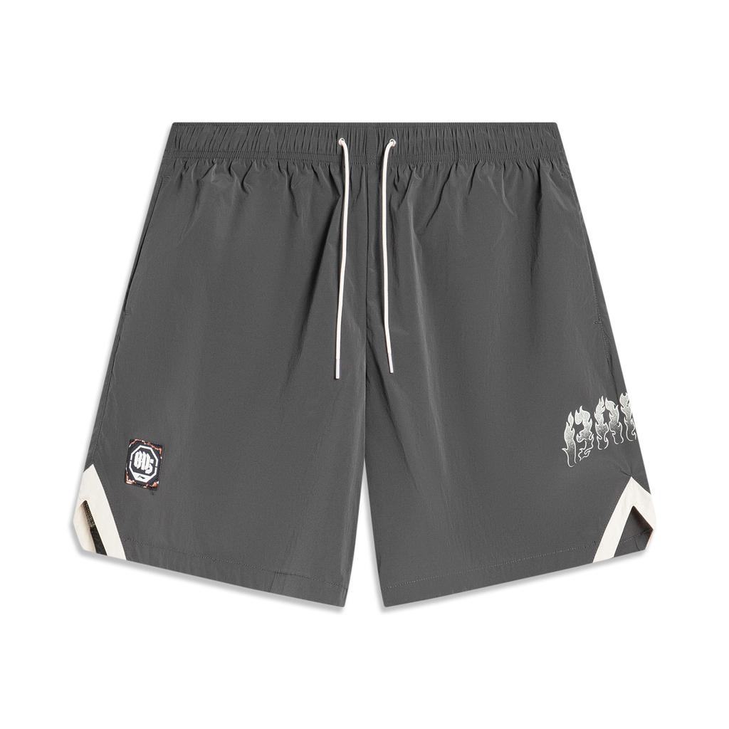 Li Ning Badfive Basketball Series Letter Print Mid Waist Drawstring Straight Casual Shorts Men Shorts Graphite-Grey AKSU109-2