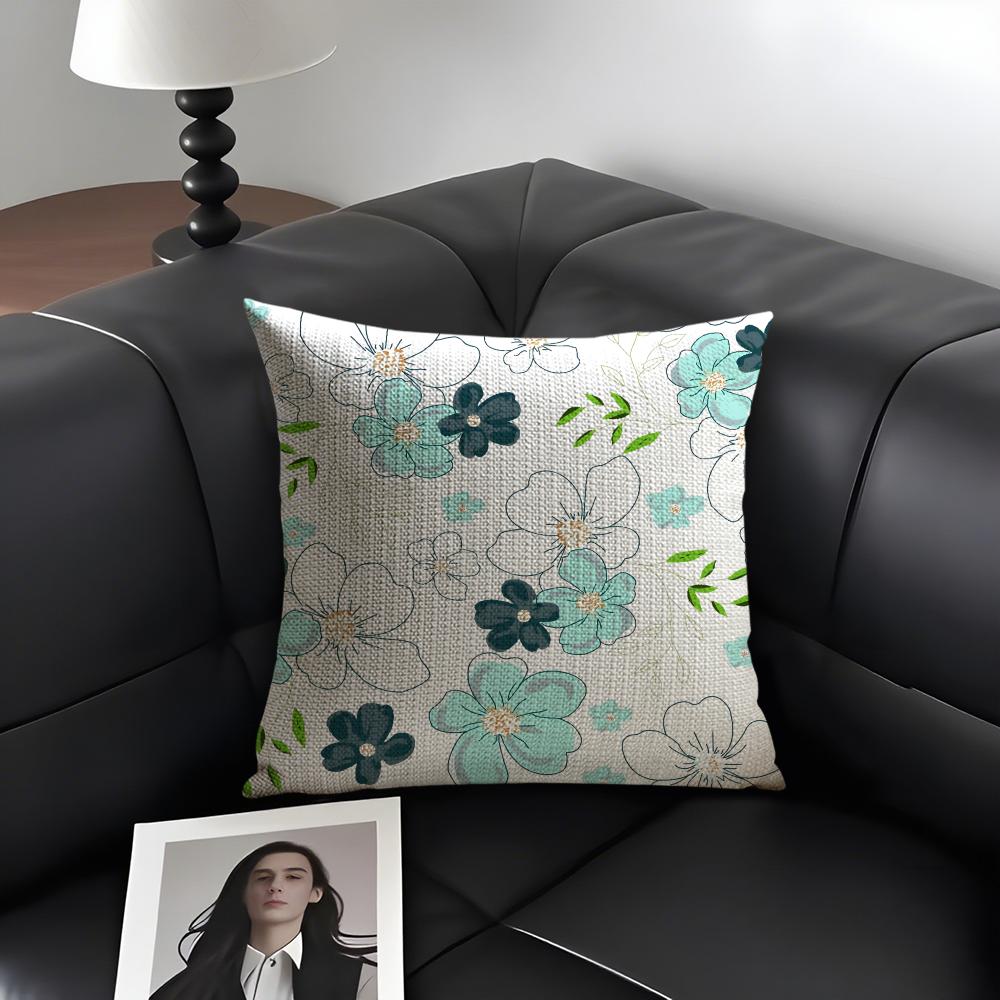 Simple And Elegant Flowers Cushion Cover Natural Linen Organic Fabric DoubleSided Printing Sofa Home Decor Gift Pillow Case