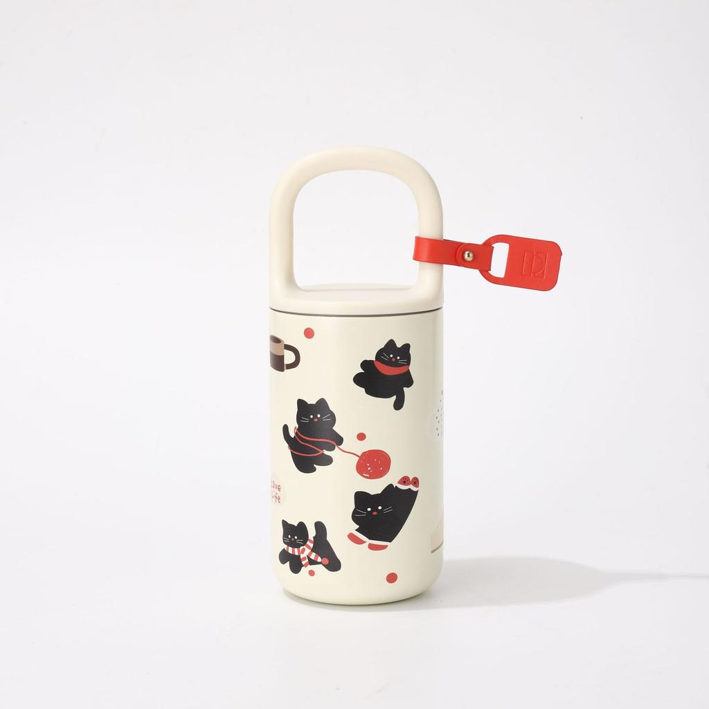 Portable Kitten Thermos Cup Lock Cup 316 Stainless Steel High Value Handle Coffee Pot Ins Girls Thermos Cup