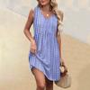 Women's Summer V-neck Casual Beach Vacation Style Vintage Print Sleeveless Splicing Dresses