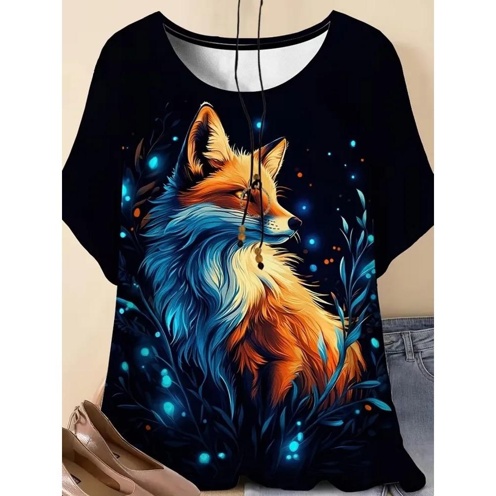 Cute Fun Animal 3D Printed Short Sleeved T-shirt Fashionable Comfortable Soft Breathable Large Loose Summer Womens T-shirt