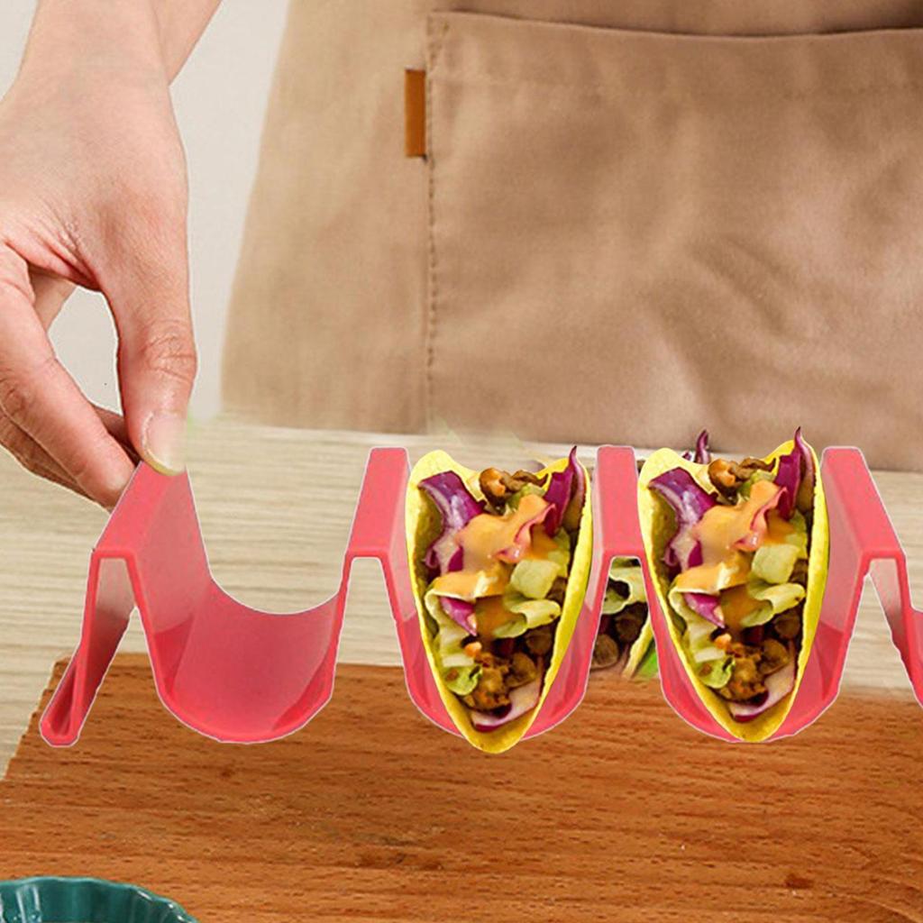 Taco Tray Holder Large Taco Holder Waving Shape 4 Compartments Multi-Use Food Tray Soft Taco Shell Holder Stand for Cooking