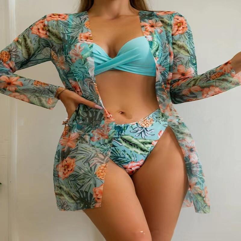 Swimsuit three-piece outerwear women's bikini split women's bikini sexy lace trend