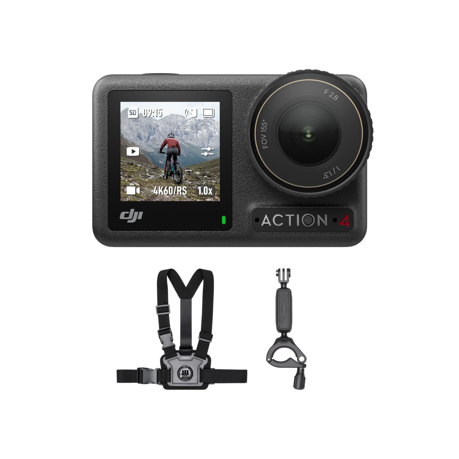 

DJI Osmo Action 4 Cycling Action Camera with Chest Strap Waterproof Action Camera for Motorcycle/Mountain Combo, 4K, 155º FOV, 1/1.3 Sensor,