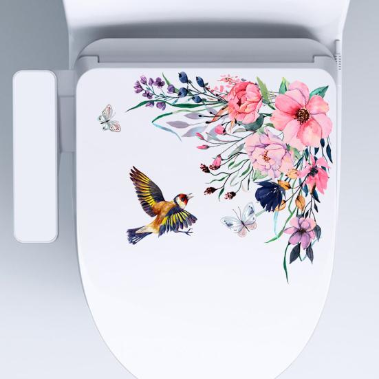 1 Set Decorative Toilet Sticker Easy Use PVC Self-adhesive Delicate Flower Portable Wall Fridge Decal for Daily Use