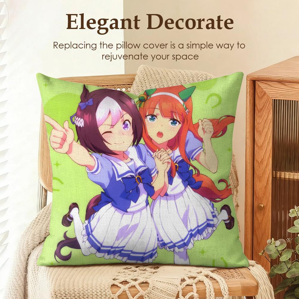 U-Uma Musume Pretty Derby Cushion Cover Natural Linen Organic Fabric Double-Sided Printing Sofa Home Decor Gift Pillow Case