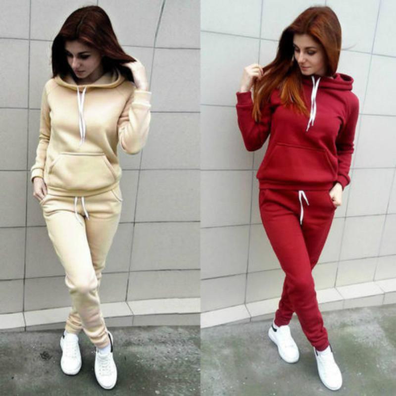 Tuta da donna solida Felpe con cappuccio casual Felpa Pantalone Set Abbigliamento da salotto Completo sportivo 2 pezzi Abiti autunnali invernali