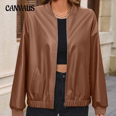 Dames Plus Size Jas Casual Kort Lange Mouw PU Biker Leren Jas Tops