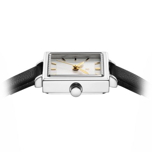 [ROMANSON] ROMANSON Renata Full Square R Black Leather Watch RWRLLL5BF012WHWH0