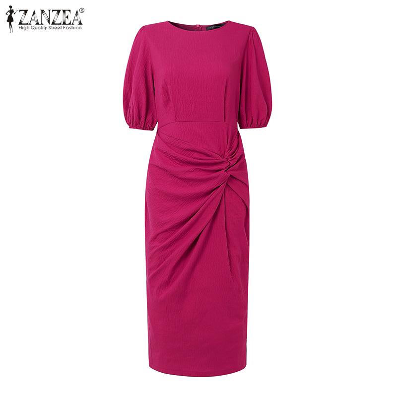 ZANZEA Damen Casual Rundhals Sommer Kurzarm Etuikleid