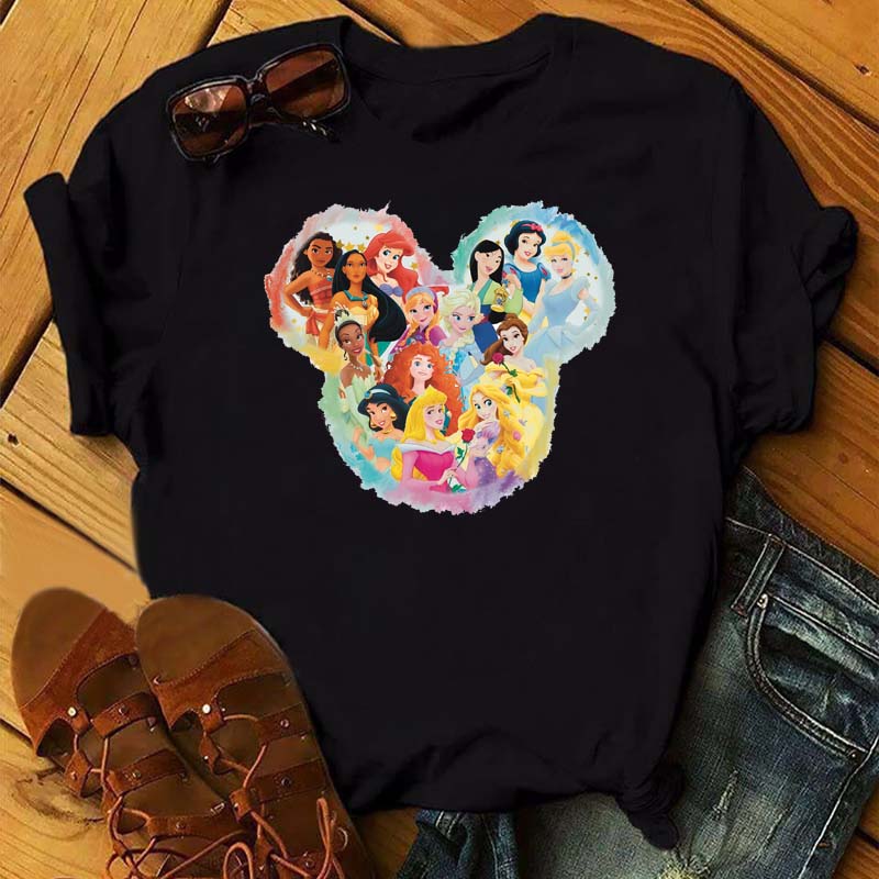 Funny Summer Disney Villains Printed Women T Shirts Round Neck Y2k Clothes Cartoon Graphic T Shirts 90s Female Tops Tees
