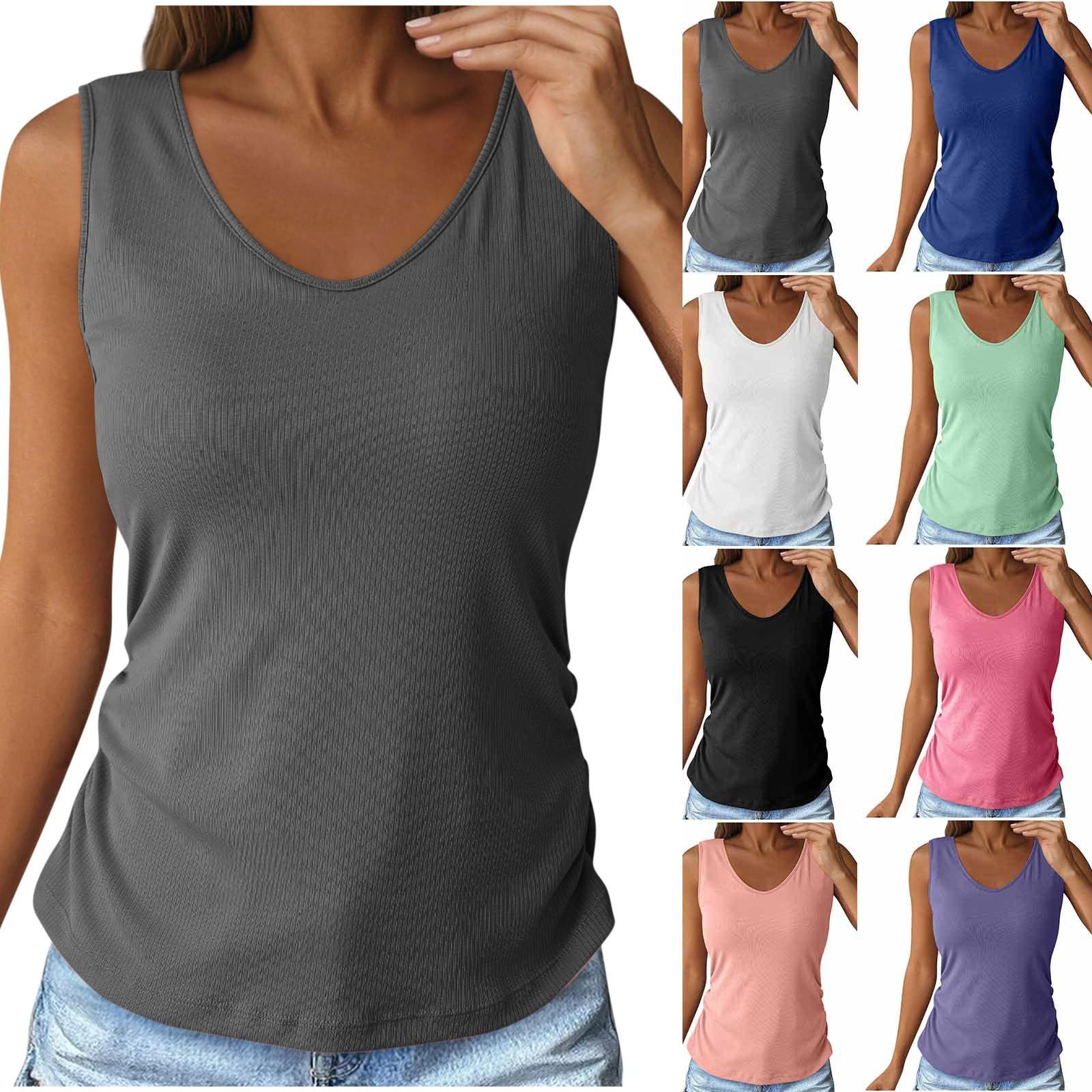 

Women s Fashion Casual Slim Sleeveless V-Neck Stripe Knit T-Shirt Top S синій