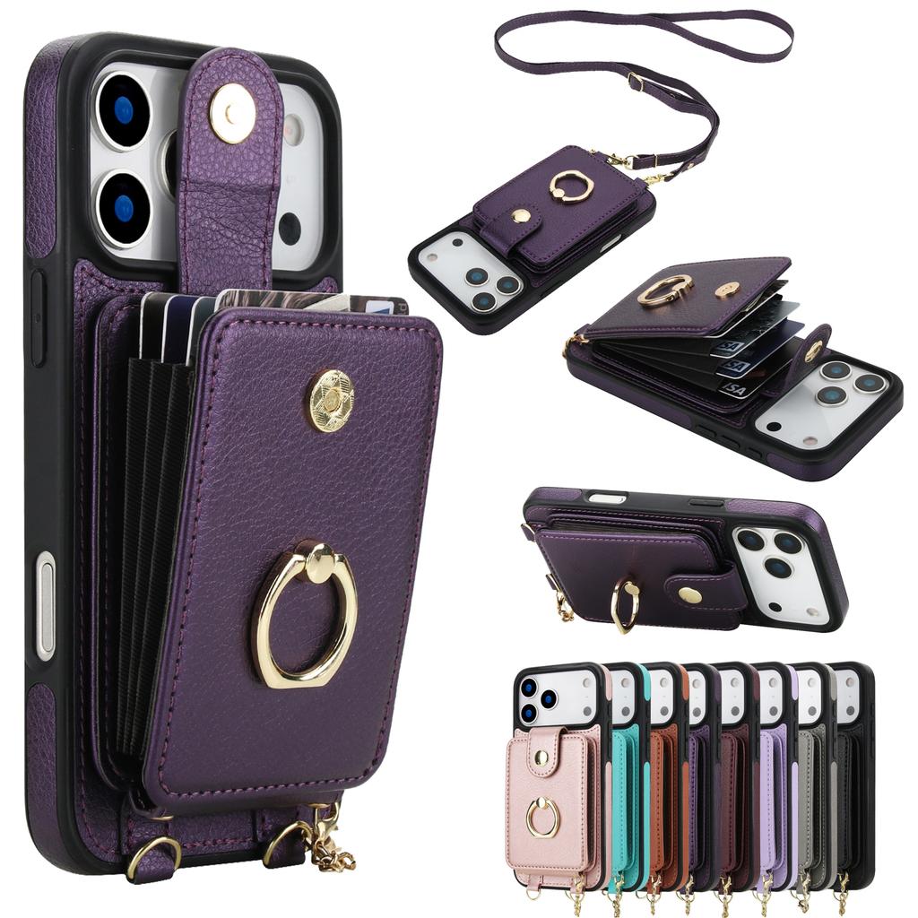 Crossbody 2 In 1 Magnetic Zipper Cards Solt Leather Wallet Case For iPhone 17 Pro Max 16 Plus 15 14 13 12 11 Long Lanyard Cover