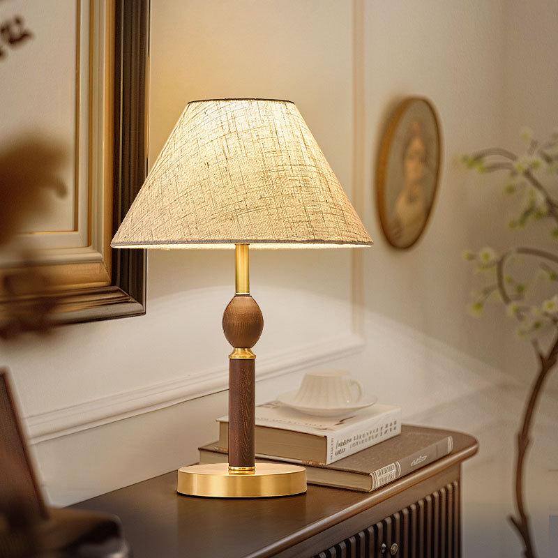 Elegant Zen All-Copper Fabric Desk Lamp for Bedroom Ambiance