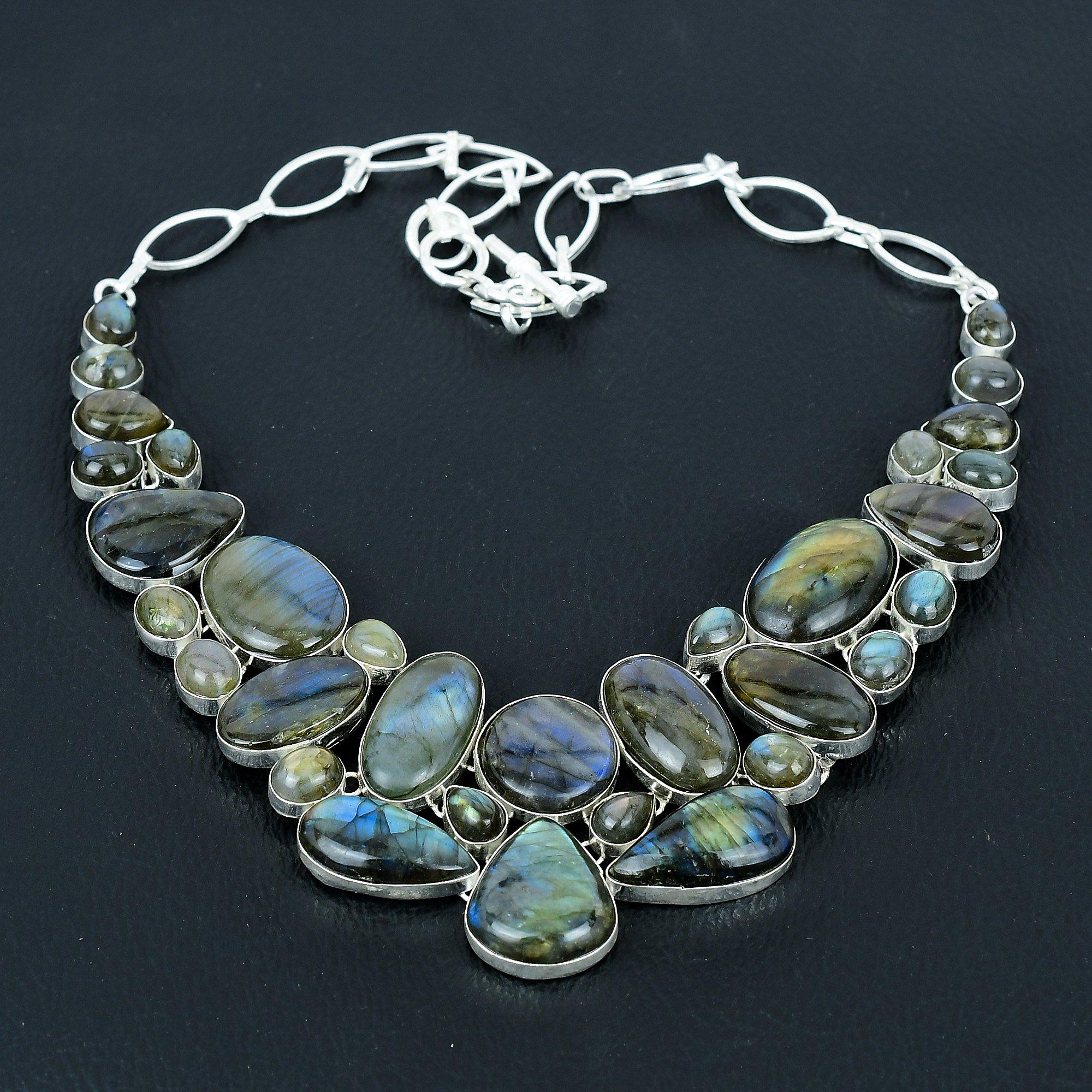 

Лабрадорит, драгоценный камень, стерлинговое серебро 925 пробы, ювелирное подарочное ожерелье, 18 дюймов, LK-144