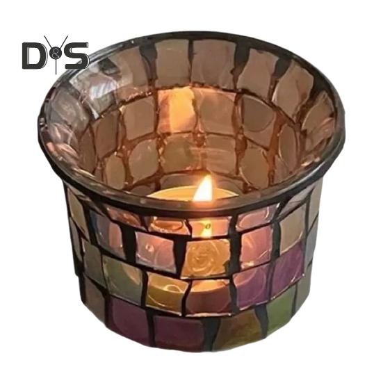 

Подсвечник для чайной свечи, цветной прозрачный стеклянный подсвечник, мозаичный подсвечник для чайной свечи, центральный элемент стола, декор для дома и спальни чёрный