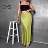 Women Fishtail Skirt High Waist Solid Color Smooth Surface A-Line Maxi Skirt Work Leisure Daily Wear