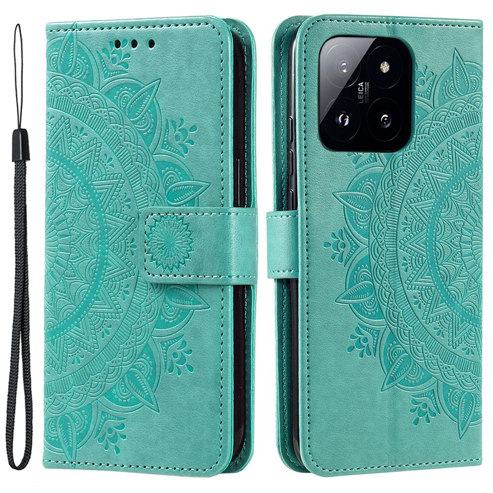 For Xiaomi 14 Case Mandala Flower Imprint Leather Wallet Phone Cover with Strap