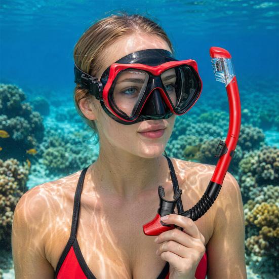 Schnorchelmaske mit Trockenschnorchel, Auslaufsichere Anti-Beschlag Panoramische Tauchmaske & Schnorchel Set, Wasserdichte Schnorchelausrüstung für Erwachsene