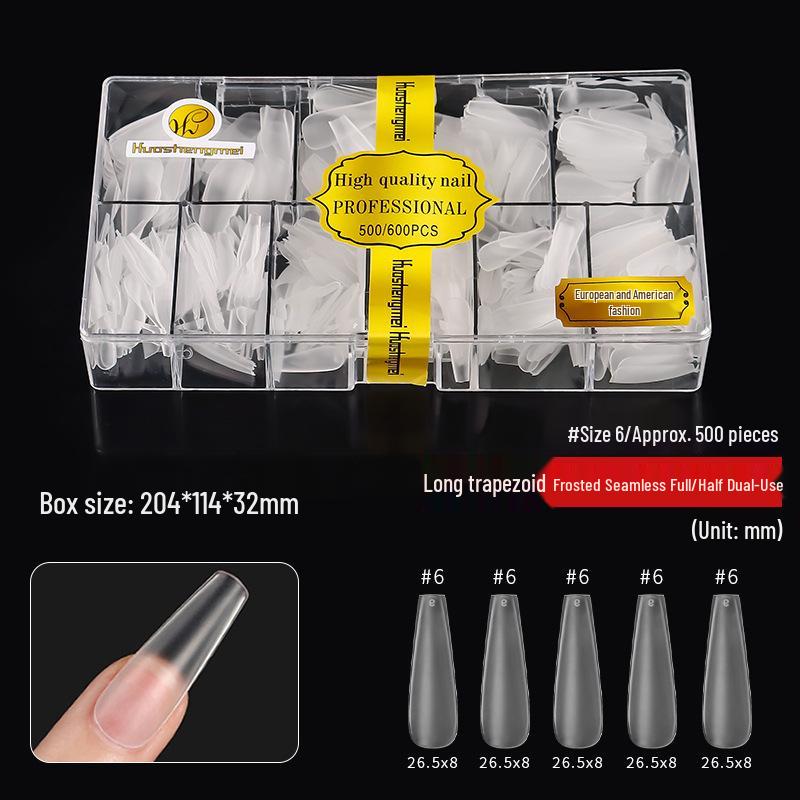 European & American Frosted Long Trapezoid Seamless Abrasive Nail Tips - Full & Single Numbers for Nail Salons