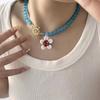 Elegant Flower Necklace Handcraft From Sturdy Stone Glass With Adjustable Length for Fashionable Women Outfits