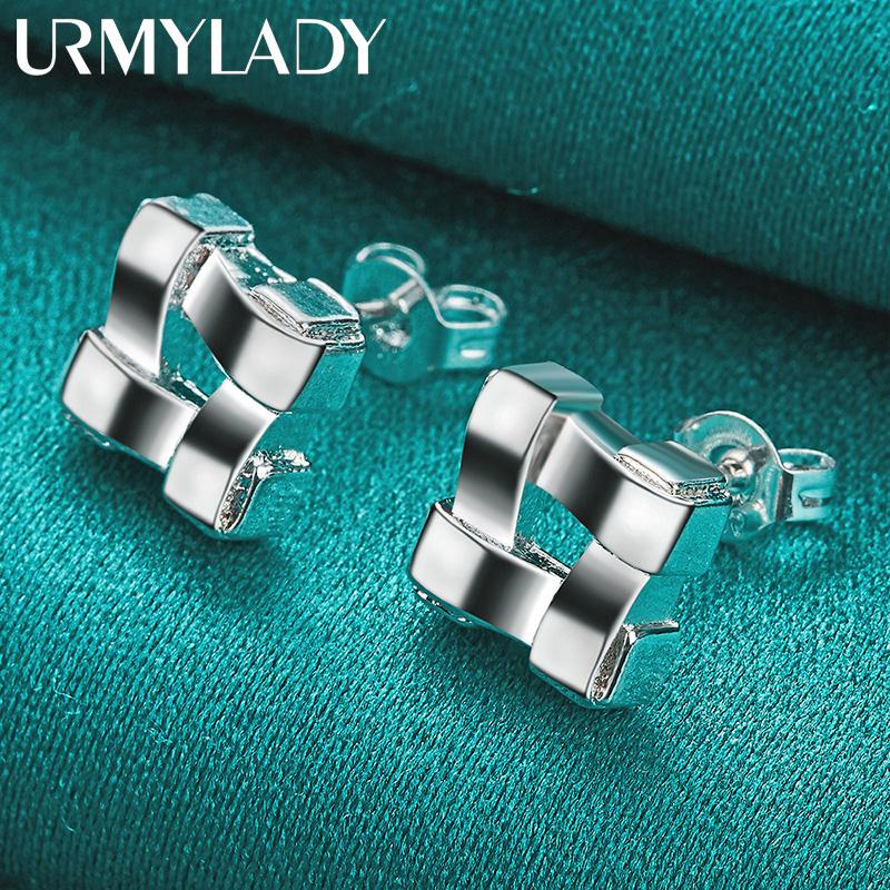925 Sterling Silver Square Stud Earrings For Women Wedding Party Charm Jewelry