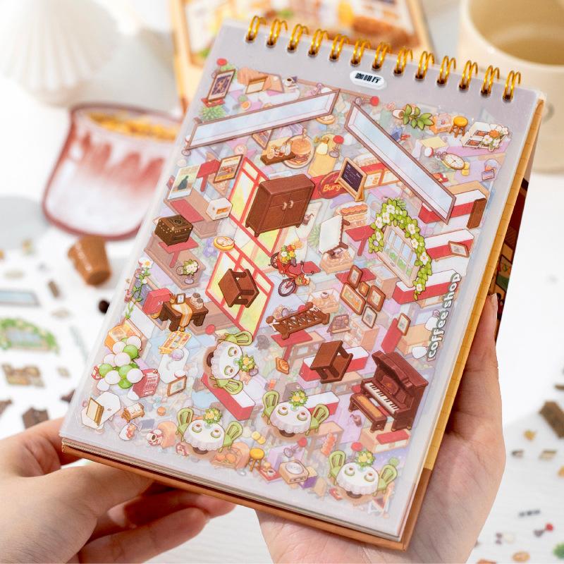 24 Sheets Per Pack Dream Town Story Series Scenic Stickers Book Handbook Decoration Backing Collage
