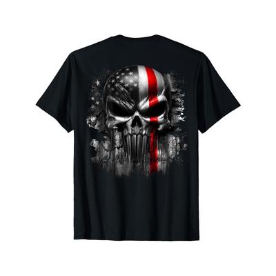 Europäische Größen Patriotisches Amerikanische Flagge Totenkopf Grafik T-Shirt - Weiches, Lockeres Casual T-Shirt mit Used-Look, Rundhalsausschnitt, Kurze Ärmel,