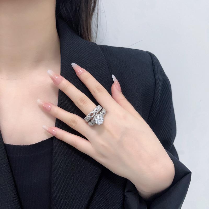 

Double-Layer Micro-Set Zircon Simulation Diamond Couple Ring Luxury Party Wedding Accessories Ring No. 10