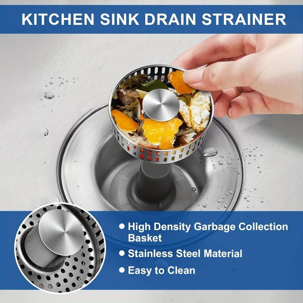 Stainless Steel 3 in 1 Kitchen Sink Drain Stopper Jump Up Anti Clogging Basket Strainer Upgraded Metal Sink Filter Sink Strainer