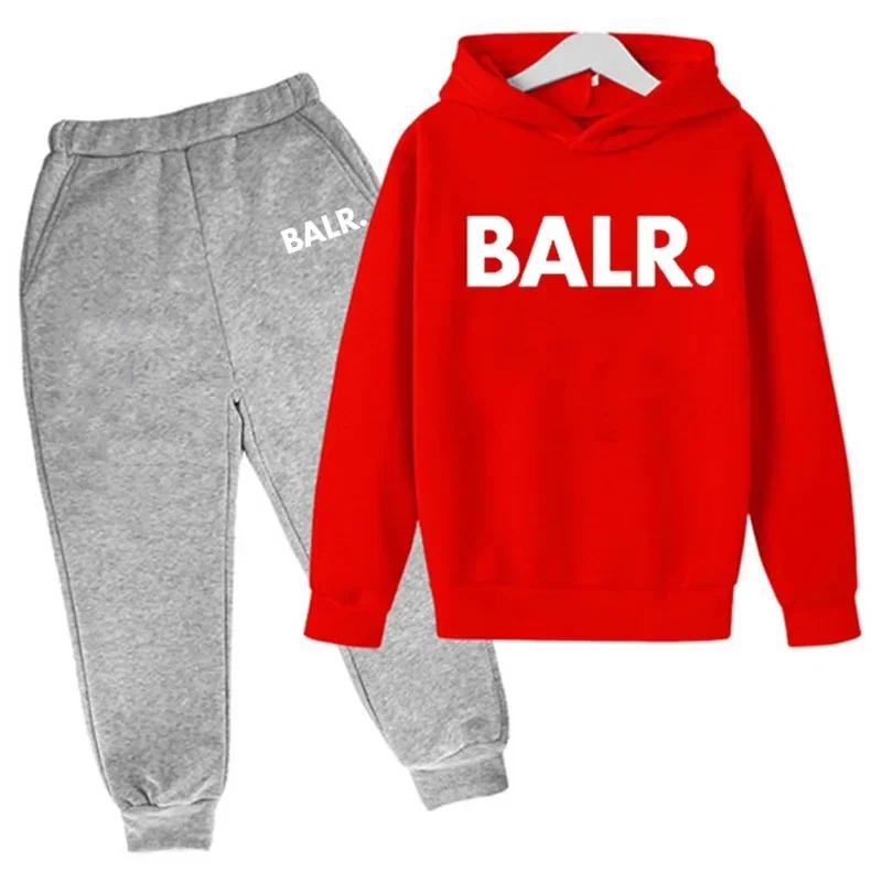 Marka Balr Dres Dziecięcy Chłopcy Dziewczynki Bluza Spodnie Dresowe Zestaw Dwuczęściowy Wiosna Jesień Zestawy Dziecięce z Kapturem Modne Casualowe Bluzy z Kapturem