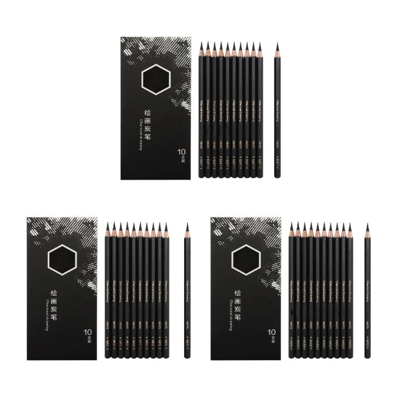 10Pieces Professional Charcoal Pencils Drawing Set Wood Sketch Pencils For Artists Beginner Drawing Sketching Shading