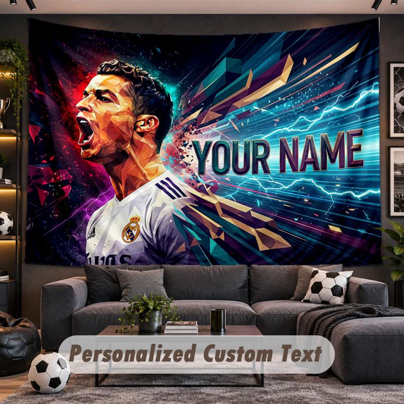 Arazzo da Appendere alla Parete Nome Personalizzato Modello Cristiano Ronaldo Tessuto Stampato Personalizzato Decorazione Murale