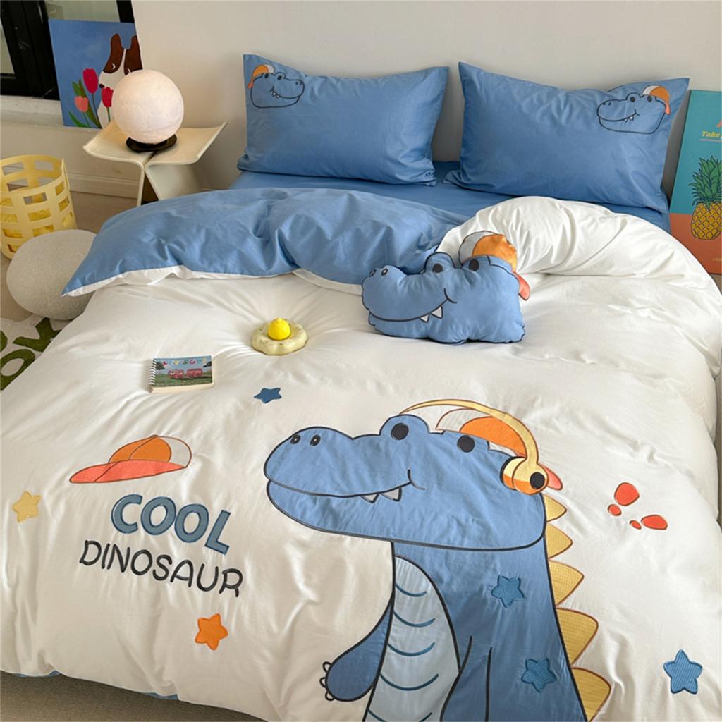 Cute Cartoon Dinosaur Single Duvet Cover Set for Kids, Bedding Set with Zipper, Microfiber Duvet Cover Set and Pillowcases 75*50