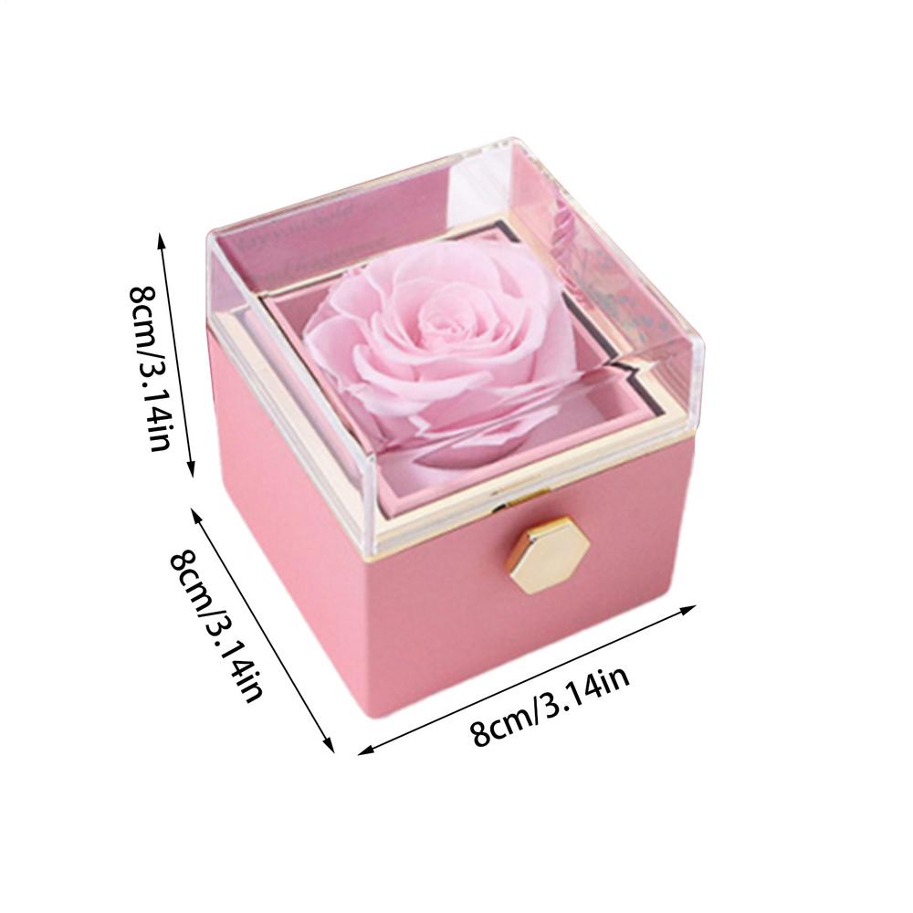 

Proposal Ring Box Everlasting Flower Case Creative Rotating Preserved Rose Ring Box for Wedding Engagement Ceremony рожевий
