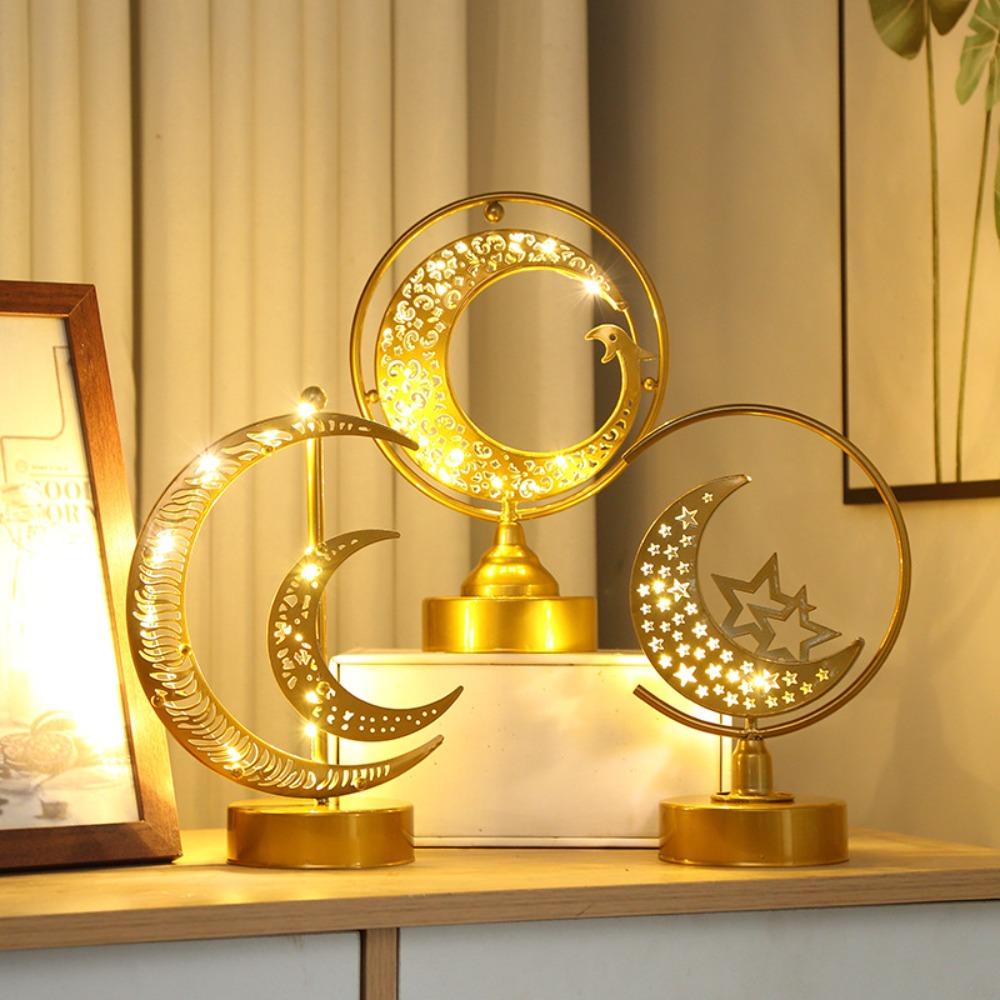 Hollow Ramadan Night Light Gold Ramadan Ornament Eid Mubarak Crescent Lamp  Muslim Festival