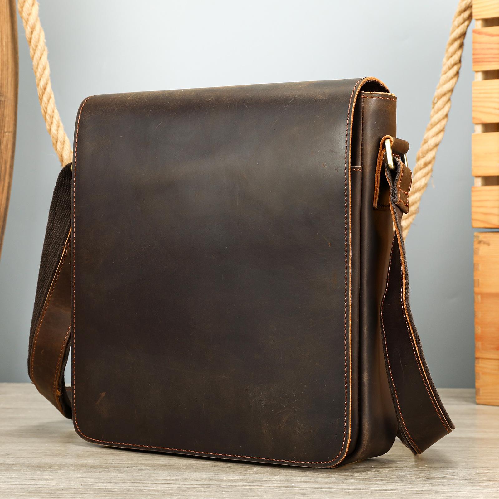 

Винтажная мужская сумка из натуральной кожи через плечо, вертикальная квадратная сумка-кроссбоди из коровьей кожи, универсальная и повседневная сумка-кроссбоди One Size кофейный