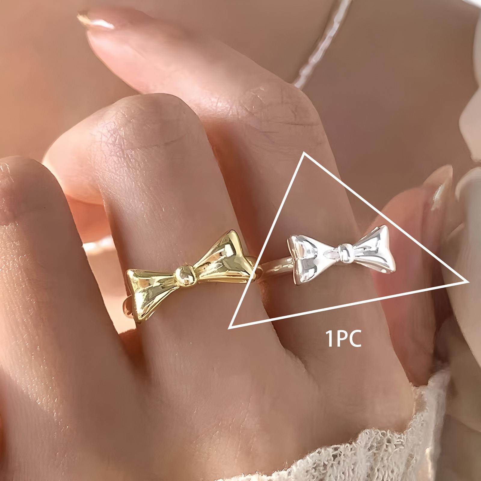 

PANJBJ 925 Silver Bowknot Ring for Women Minimalism Irregular Sweet Design Sweet Adjustable Finger Jewelry Party Gift Dropship