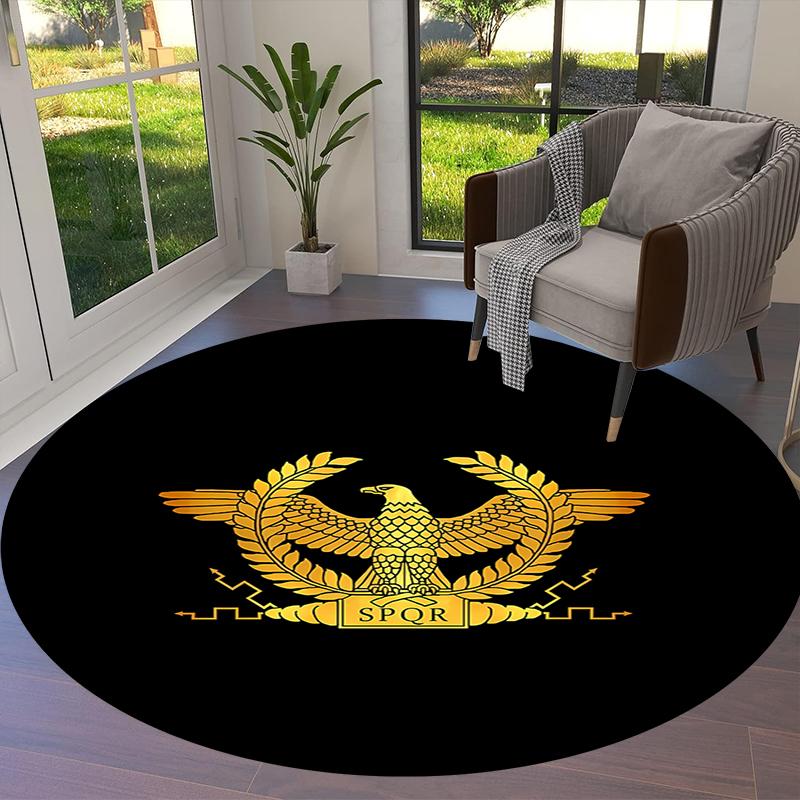 Roman SPQR Round Area Rug,Carpet Rug for Living Room Bedroom Sofa Playroom Decor,Non-slip Floor Mat