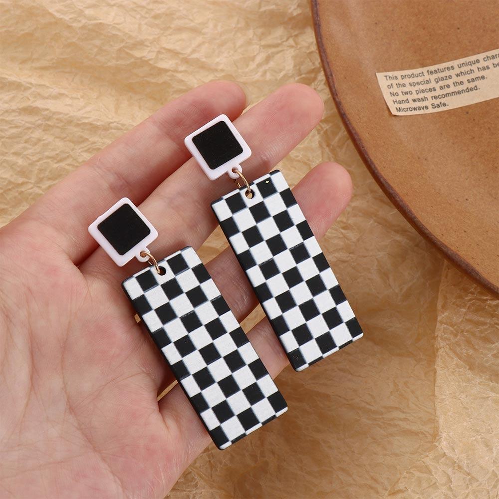 Pattern Korean Style Checkerboard Dangle Earrings Women Earrings Ear Studs Checkerboard Earrings